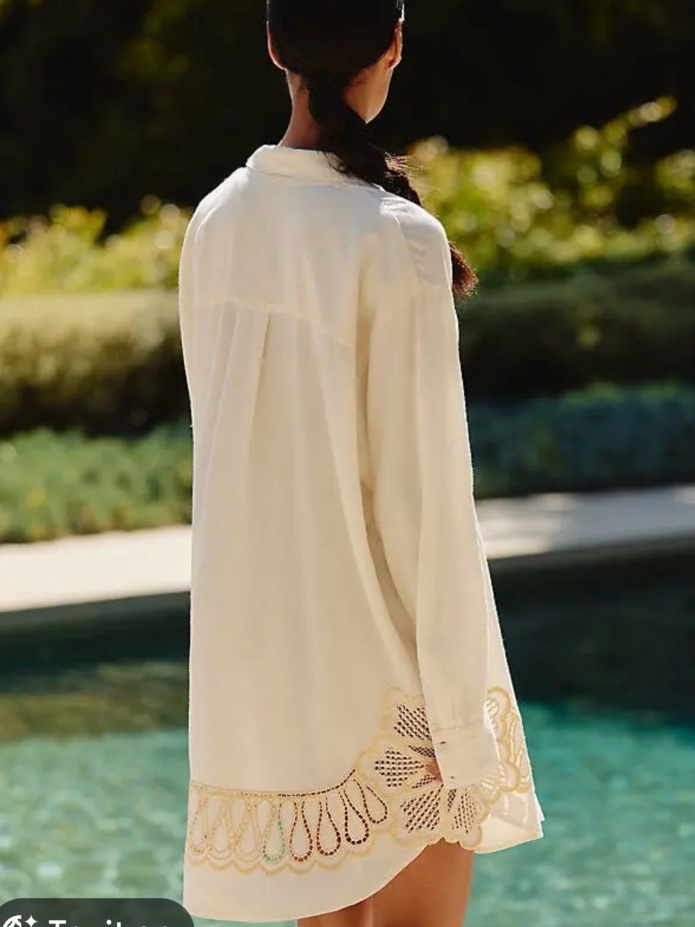 Women’s Cream Embroidered Hem Swim Coverup